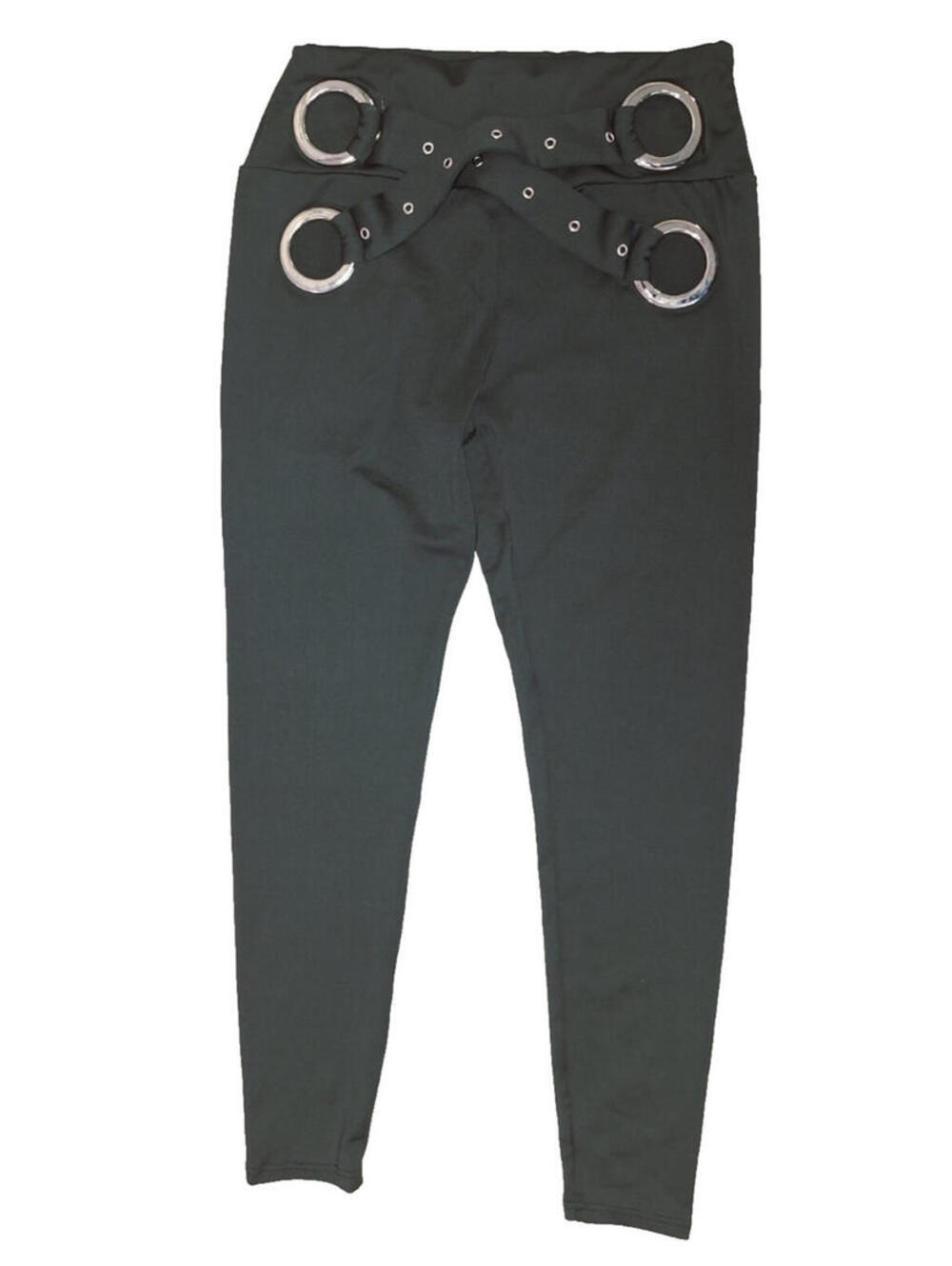 Black Grommet Pants Leggings Size L Punk Gothic O Ring Stretch Biker Glam Slacks